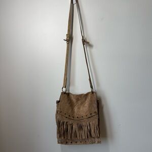 Pegabo suede Fringed Bag shoulder crossbody grommets western cowgirl boho tan